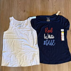 Time and Tru White Tank Top and Navy Graphic Tee Set Maternity